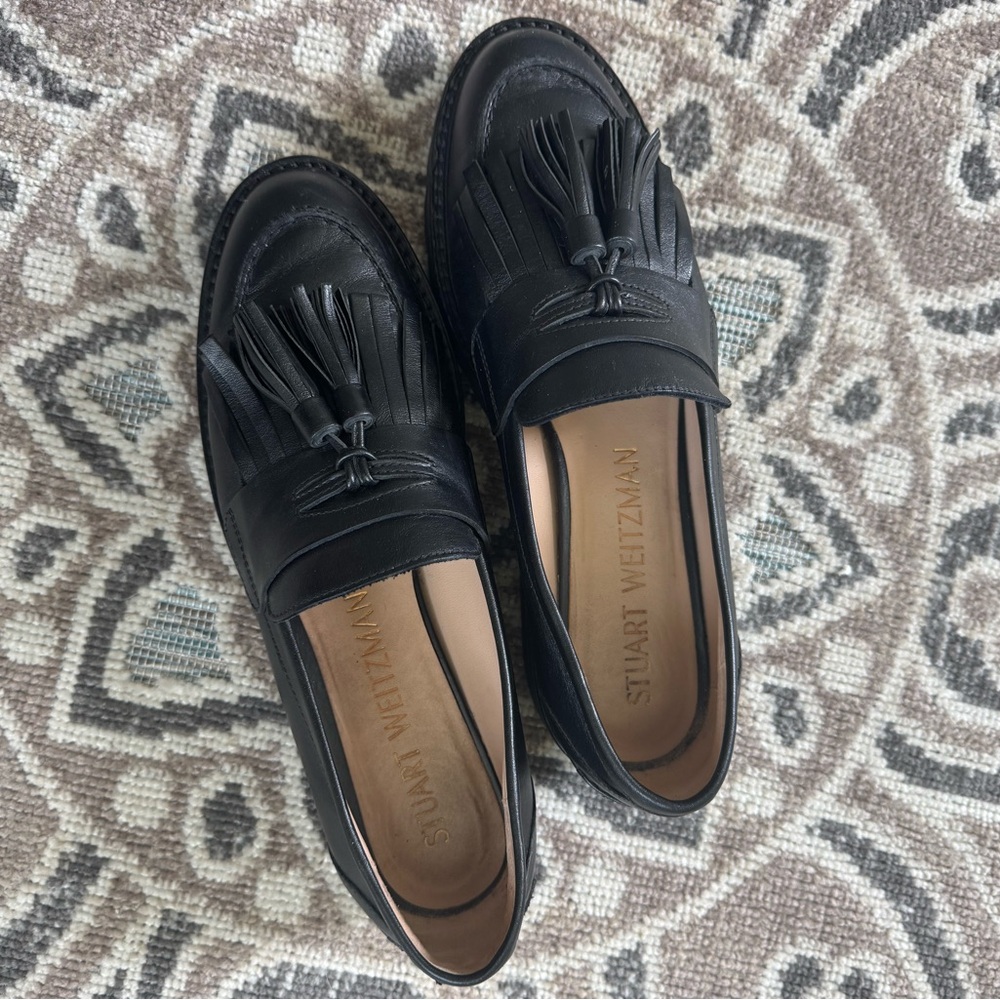 Stuart Weitzman Black Tassel Loafers for Women Size 10AA